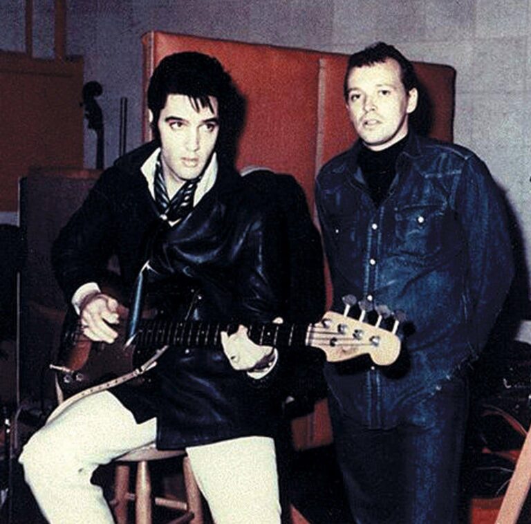 Elvis, January 1969. With producer Chips Moman. American sound studio. Memphis, Tennessee.