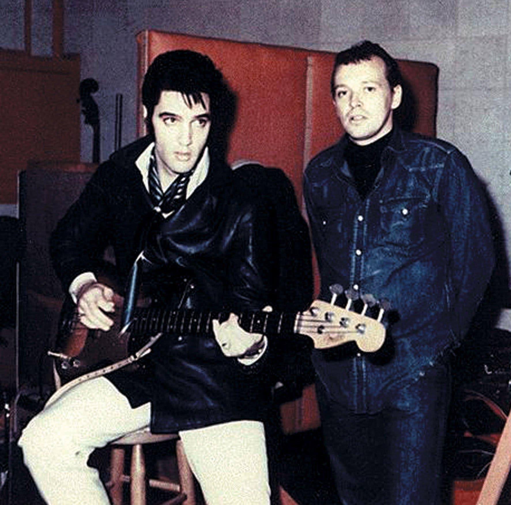 Elvis, January 1969. With producer Chips Moman. American sound studio. Memphis, Tennessee.